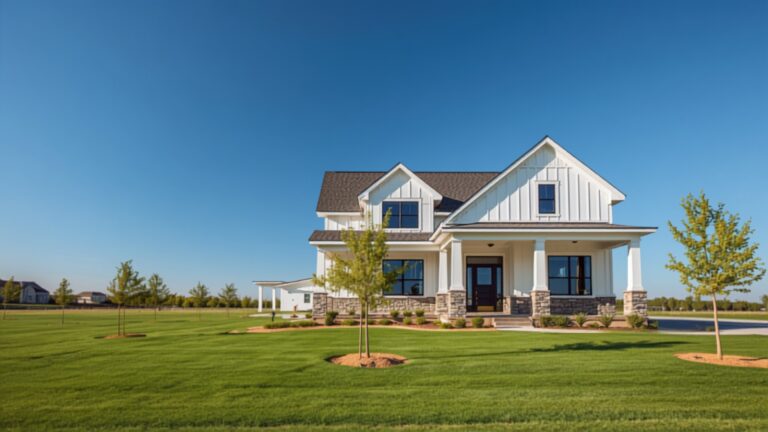 Newly built modern farmhouse